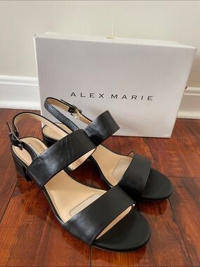 Alex Marie Calina Black Leather Block Heel Sandals